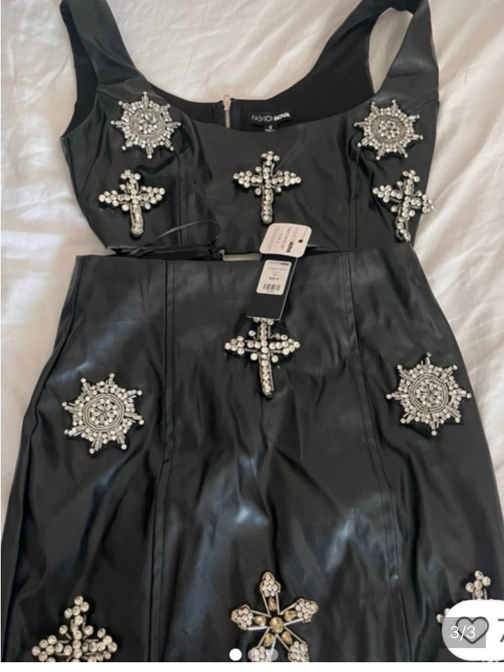 Fashion Nova Black Embellished Faux Leather Jacket Dress